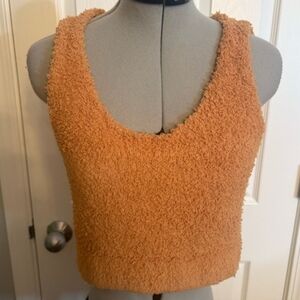 POL White Fuzzy Cropped Tank